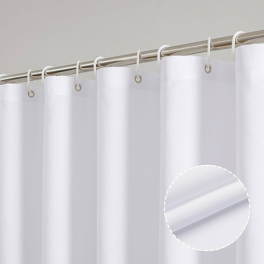 OVZME Zora White Shower Curtain, Fabric Shower Curtain for Bathroom - Soft Cloth Hotel Spa Qualit... | Amazon (US)