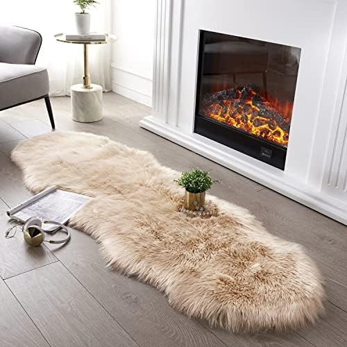 Ultra Soft Fluffy Rug Beige Faux Sheepskin Fur Area Rug Shaggy Couch Cover Seat Cushion Furry Carpet | Amazon (US)