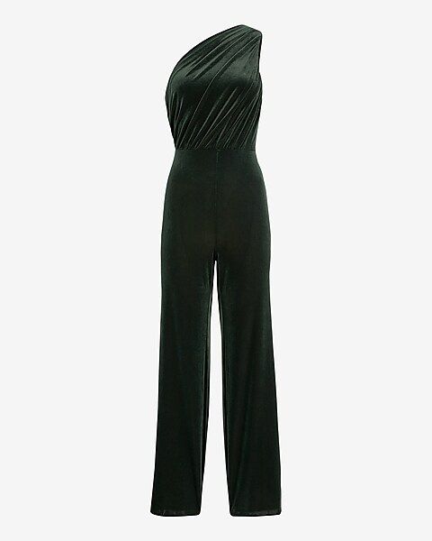 Velvet One Shoulder Ruched Wide Leg Jumpsuit | Express