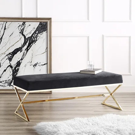 Inspired Home Co. Evonne Iris Velvet X-Leg Gold Base Bench For Living Room | Perigold | Wayfair North America