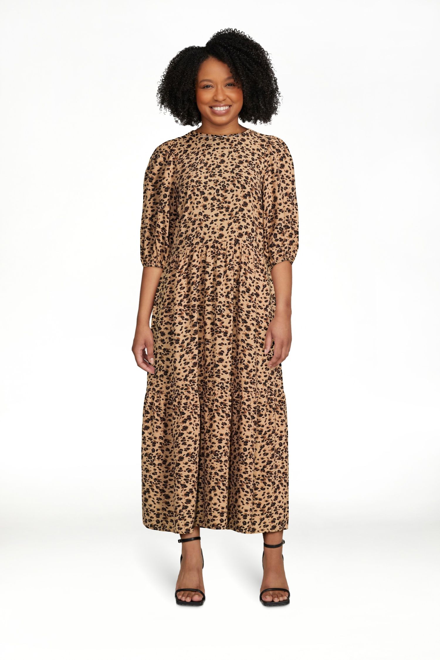 Time and Tru Women's Tie-Back Midi Dress with Elbow Length Sleeves, Sizes XS-XXXL | Walmart (US)