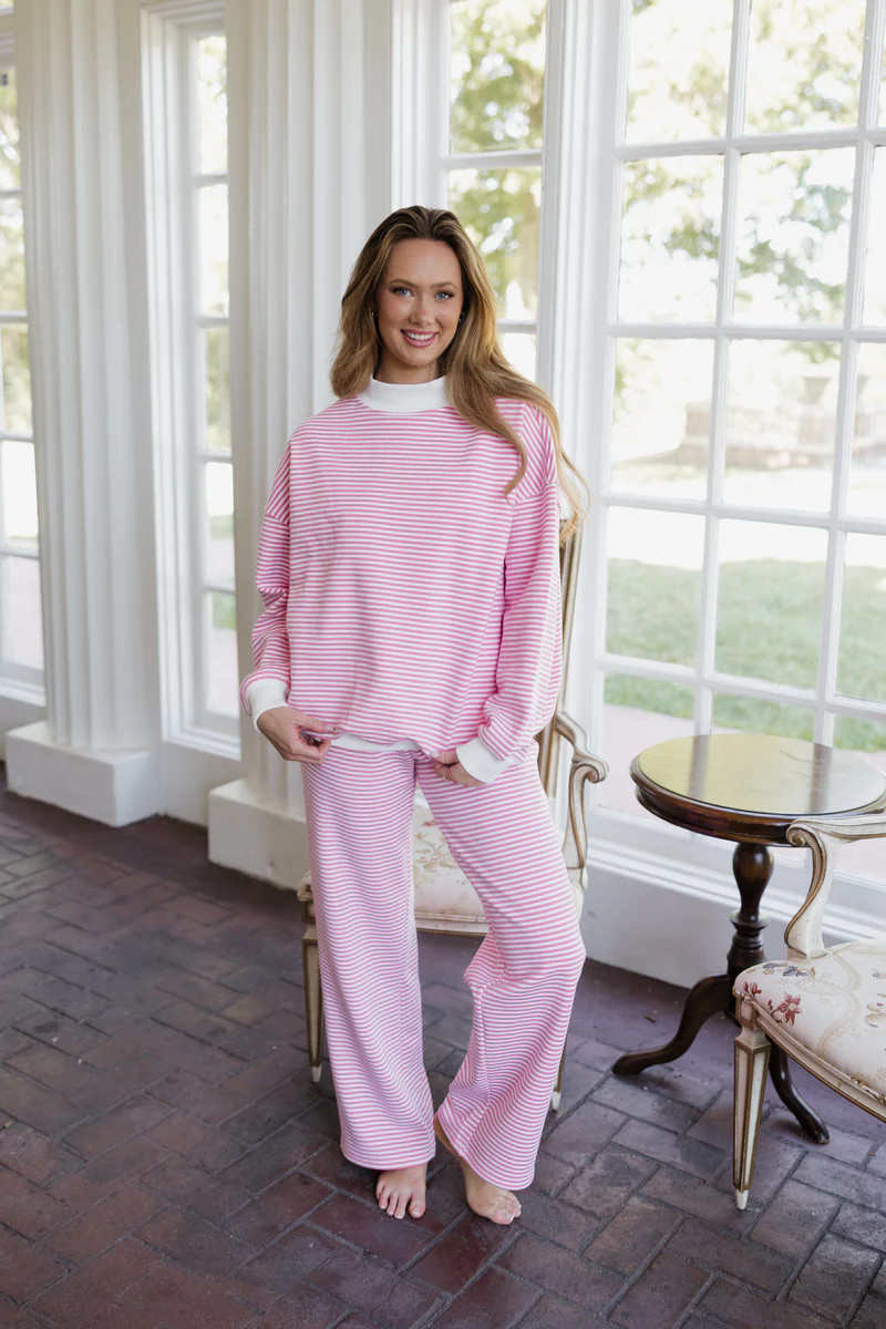 Sail Day Sweatpant - Hot Pink Pinstripe | Ave and Liv Boutique