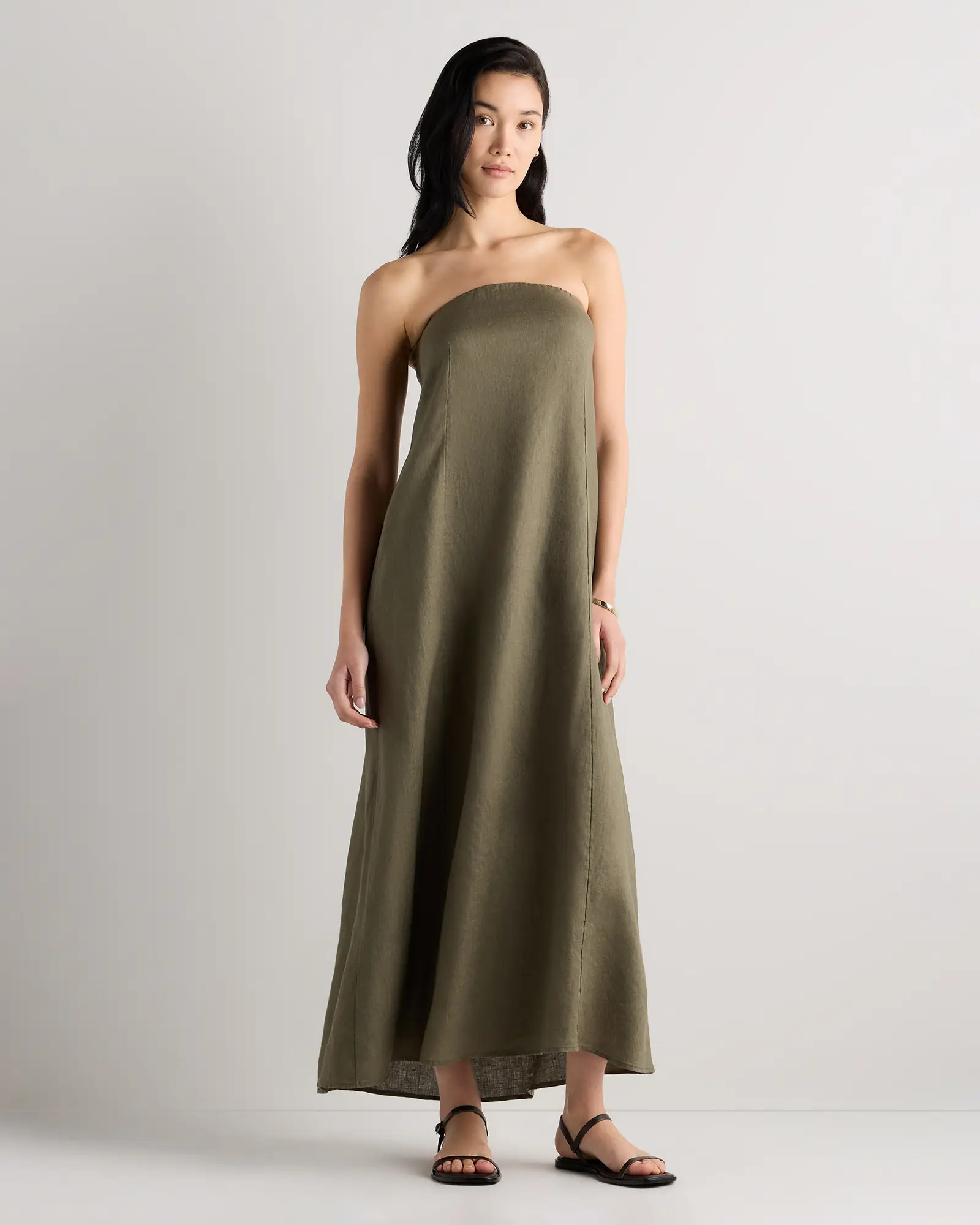 100% European Linen Strapless Maxi Dress in Bayberry Olive | Quince