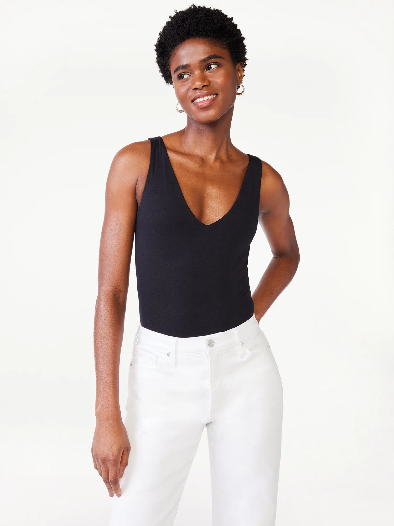 Scoop Women's Sleeveless Double V Neck Fitted Bodysuit | Walmart (US)