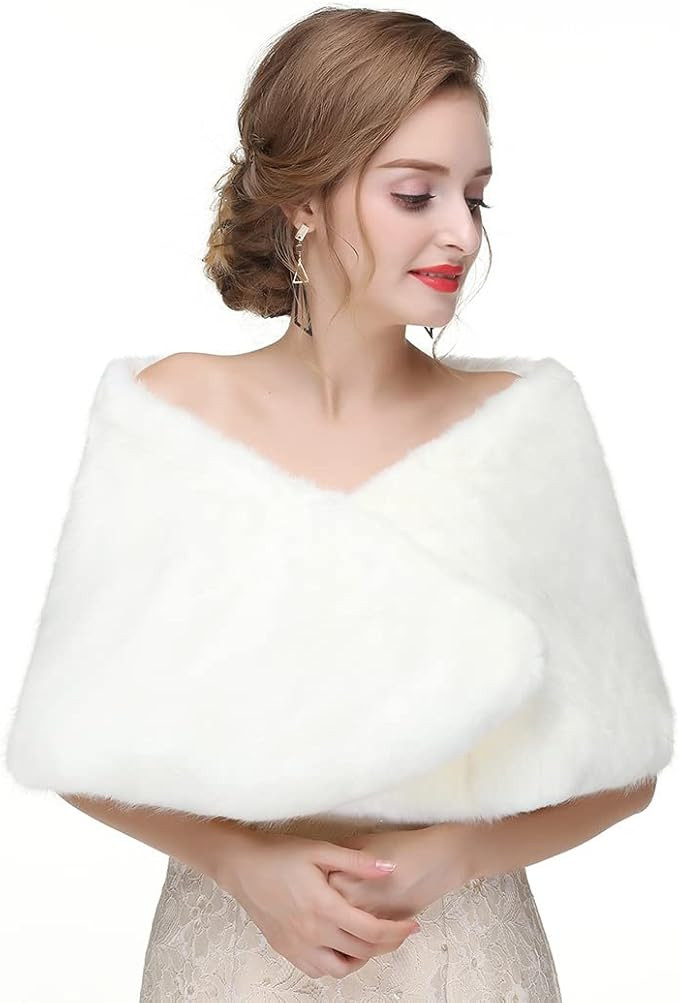 CanB Women's 1920s Faux Fur Shawl Bridal Wedding Fur Wraps and Bolero Shrug Faux Mink Stole for W... | Amazon (US)