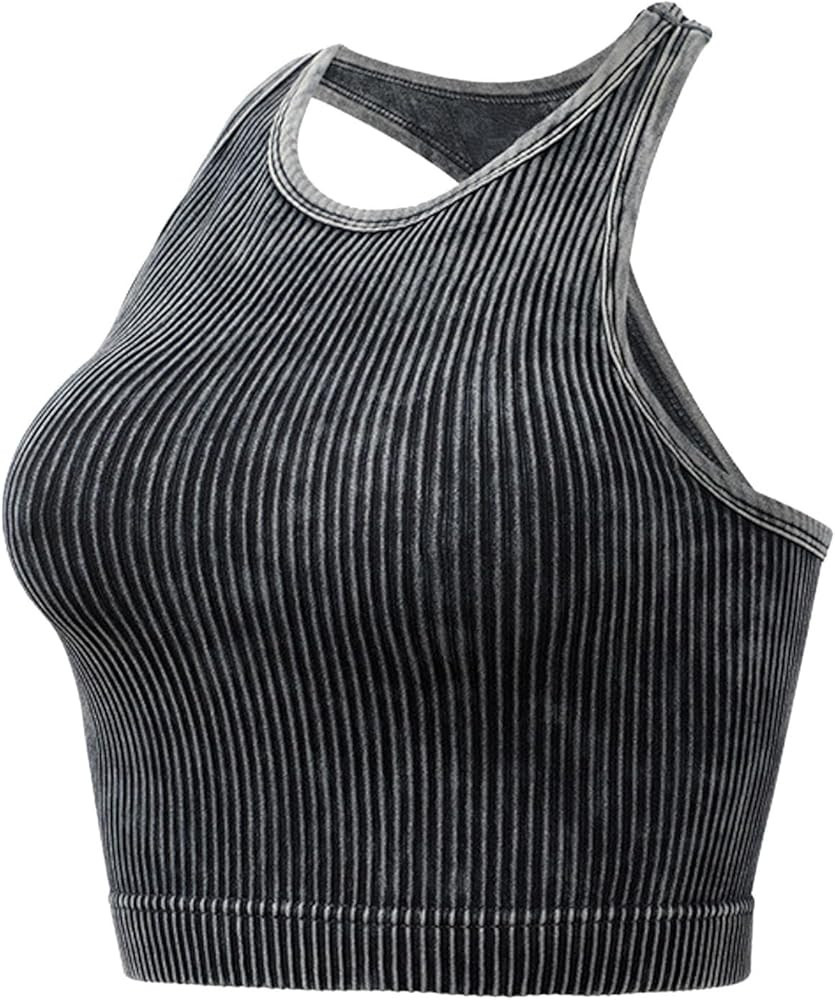 Racerback Sports Bras for Women Padded Thread Knit Padded Seamless High Impact Support for Yoga G... | Amazon (US)