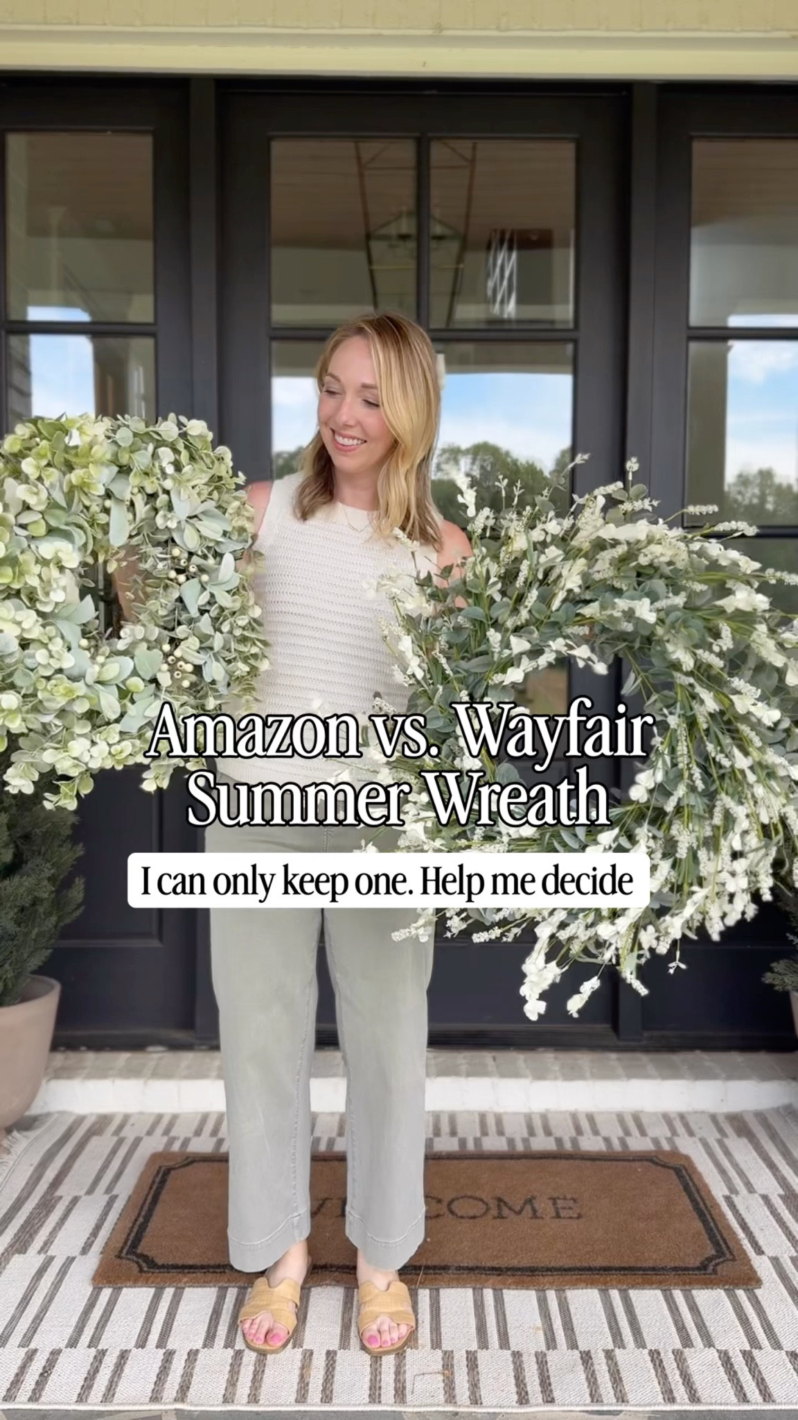 Trying out 2 neutral summer wreaths for our front door and honestly both are such pretty options for a classic, timeless porch. Both are 26” and add just enough texture and softness for summer without feeling overly seasonal. Perfect if you love a more neutral, elevated look for your entryway. 🤍

Linked both wreaths along with the porch details in my LTK. ✨

#LTKHome #LTKSeasonal