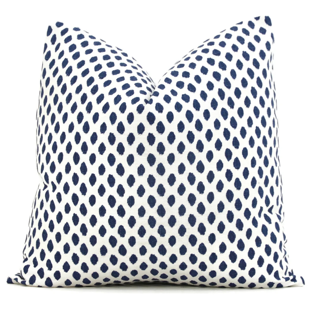 Lacefield White and Navy Blue Dot Decorative Pillow Covers Square, Eurosham or Lumbar Pillow Acce... | Etsy (US)
