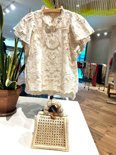 The apple of our eyelet, The Lainie Cutwork Blouse flourishes with femininity. Featuring darling embroidery and a scalloped hem, it’s perfect for when you want to channel the Victorian era while still enjoying the features of the modern age
Linen, viscose
Button back
Hand wash

Top-Handle Rattan Bali Bag 

#LTKSeasonal #LTKover40 #LTKitbag