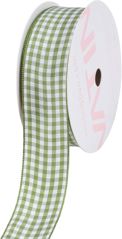 VATIN Moss Green and White Gingham Ribbon, Each Roll Measuring 1 Inch Wide by 25 Yards Long, Feat... | Amazon (US)
