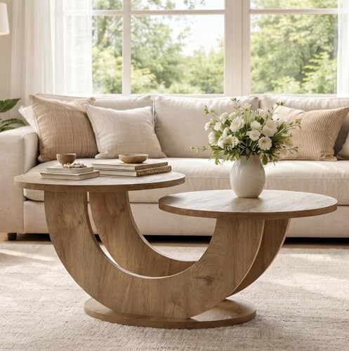 Tribesigns 45.3" Round Wooden Coffee Table, 2-Tier Farmhouse Center Table | Amazon (US)