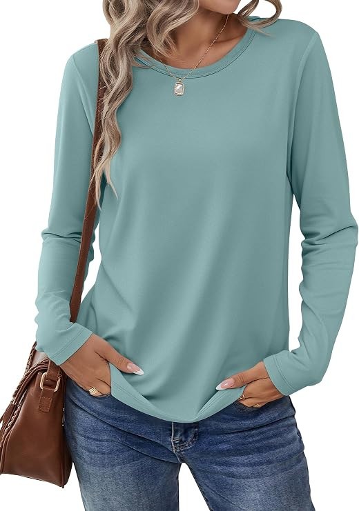 ANRABESS Long Sleeve Shirts for Women Casual Crewneck Basic Tee Tshirts Loose Fit Curved Hem Tuni... | Amazon (US)