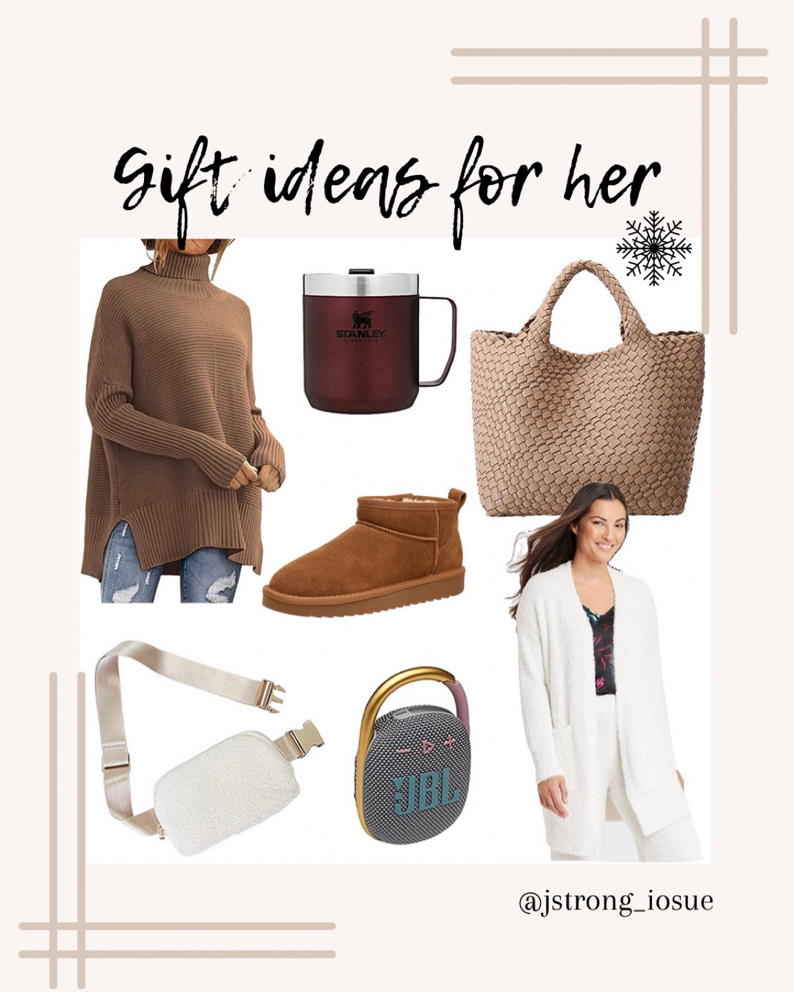 Gift ideas for her! Sweaters are cozy and warm. Mini Ugg and Lululemon Sherpa belt bag dupes! A handbag to carry all the things while staying fashionable! Mini speaker to hook onto your purse, pool bag, bike or stroller. 

#LTKHoliday #LTKGiftGuide #LTKunder100