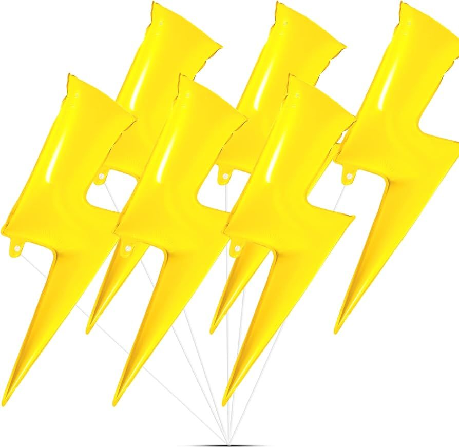 Set of 6 Yellow Lightning Bolt Foil Party Balloons 45 Inch Yellow Flash Balloons for Party Foil L... | Amazon (US)