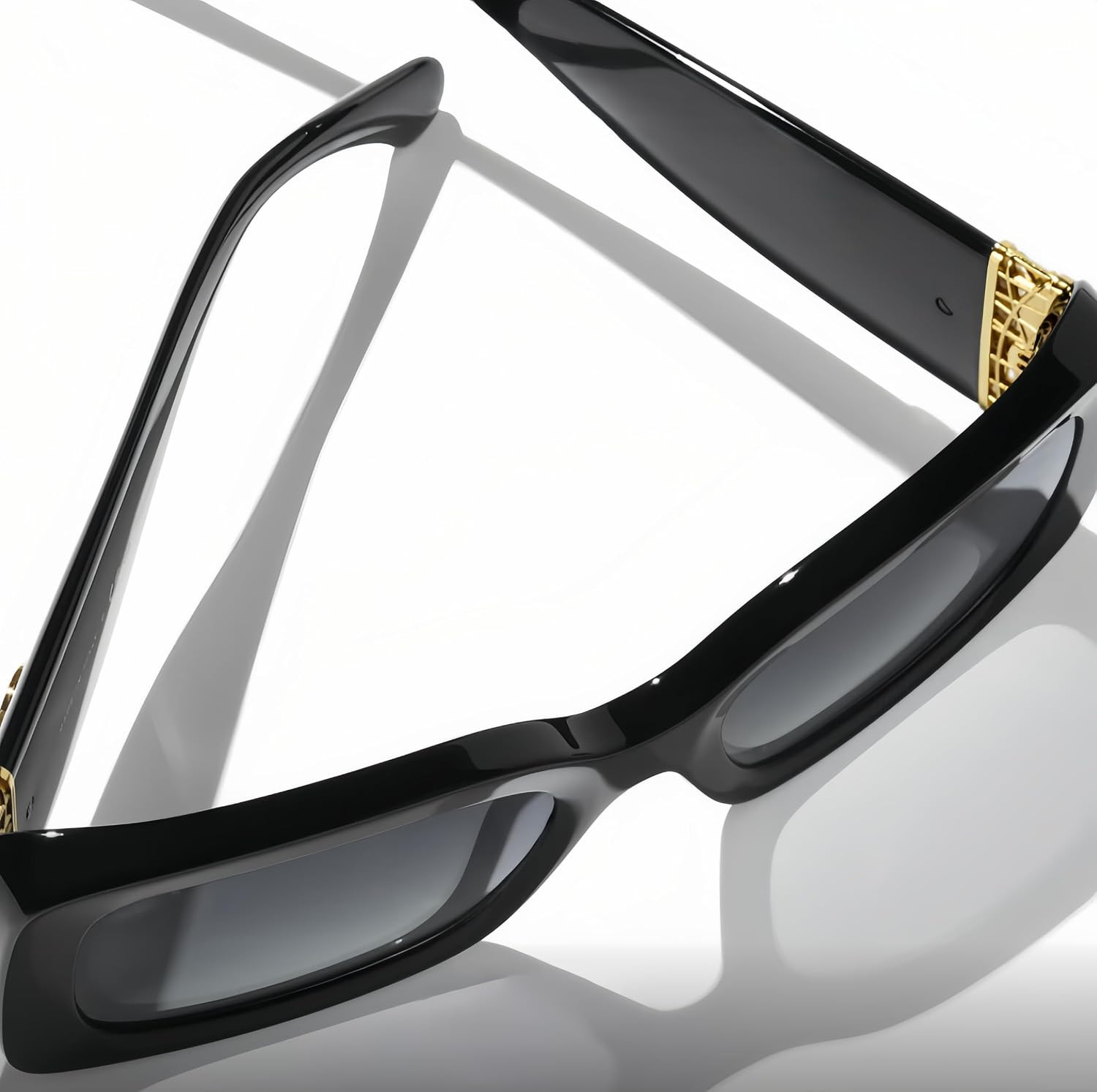 Women's Rectangular Polarized Sunglasses, UV400 Black Frame Metal Detail | Amazon (US)