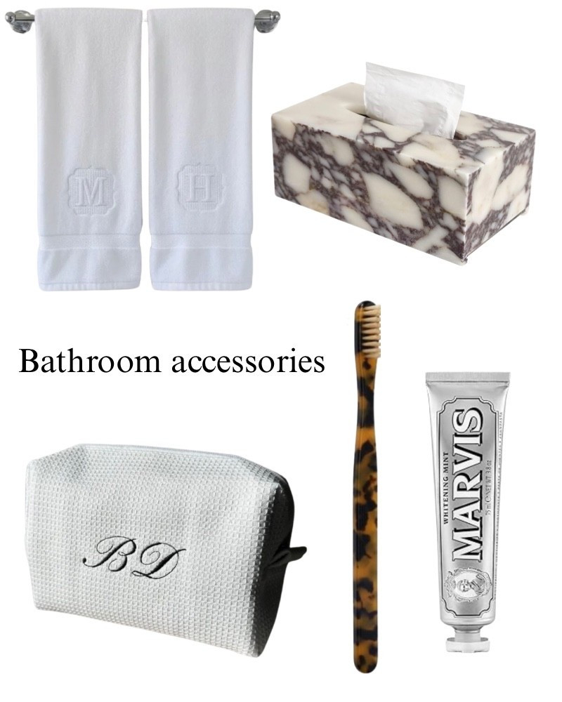 Bathroom, accessories, monogram, hand towels, marble tissue box holder, makeup pouch, toothbrush, toothpaste, luxury, modern, French.

#LTKBeauty #LTKSaleAlert #LTKHome