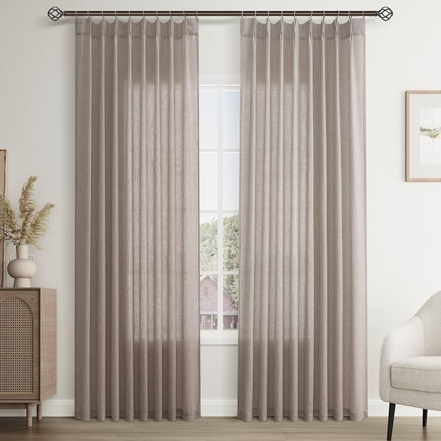 Joywell Linen Pinch Pleated Window Curtains 84 Inch Long,Back Tab Clip Rings Semi Sheer Light Fil... | Amazon (US)