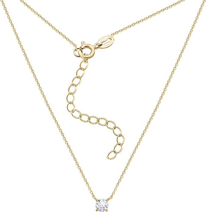 Amazon Essentials 14K Gold Plated Cubic Zirconia Solitaire Pendant Necklace | Amazon (US)