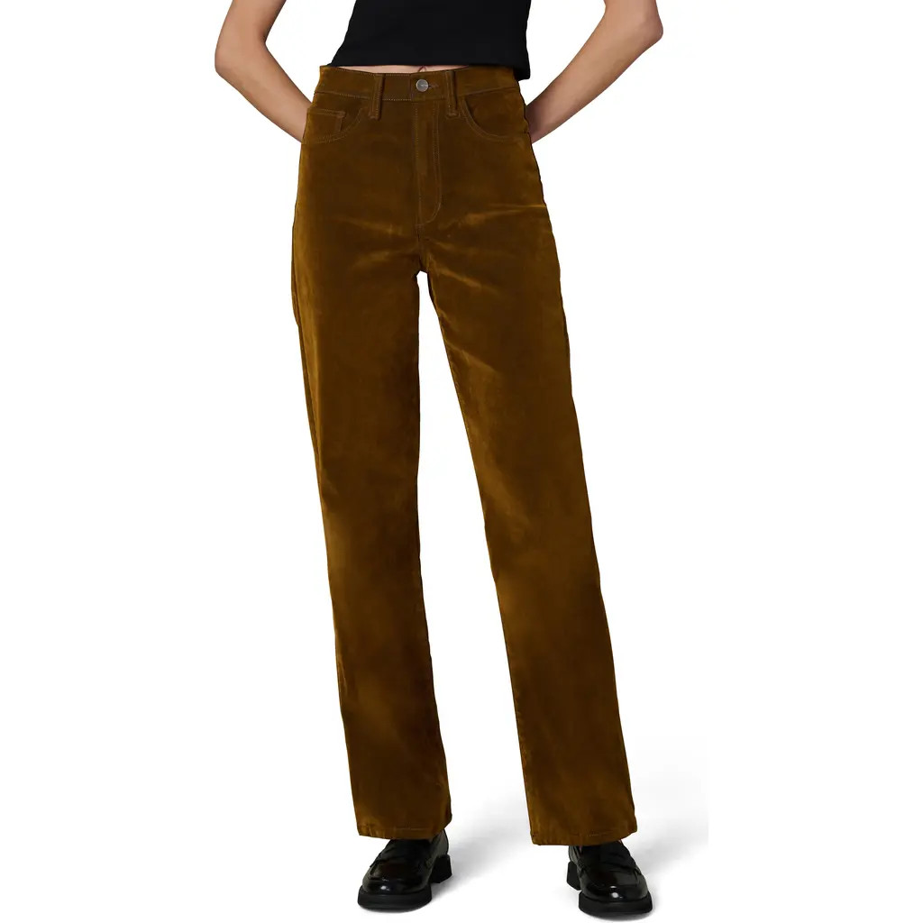 Joe's The Margot Flocked High Waist Straight Leg Jeans in Bronze Brown at Nordstrom, Size 23 | Nordstrom