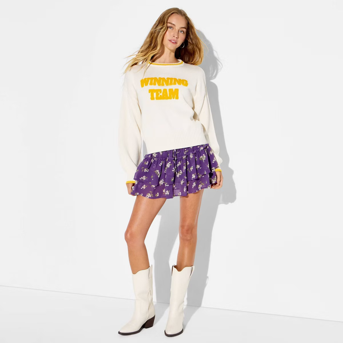 Women's Long Sleeve Winning Team Pullover Sweater - Wild Fable\u2122 Yellow XXS | Target