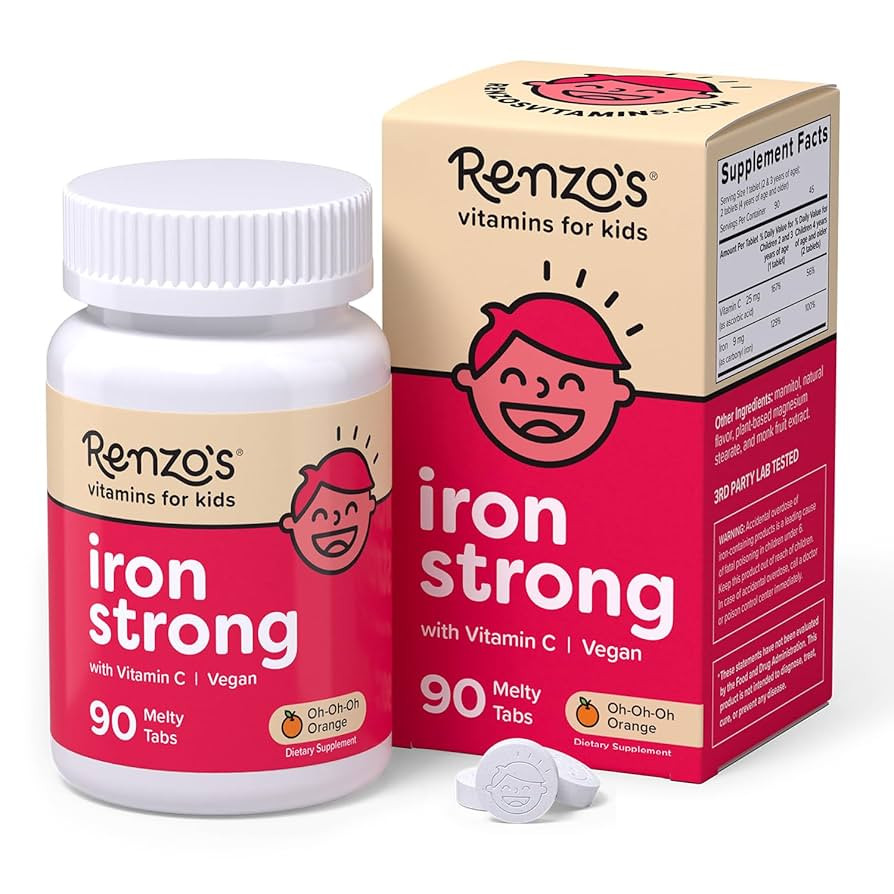 Renzo's Iron Supplements for Kids, Dissolvable Vegan Iron Supplement with Vitamin C, Sugar Free, ... | Amazon (US)