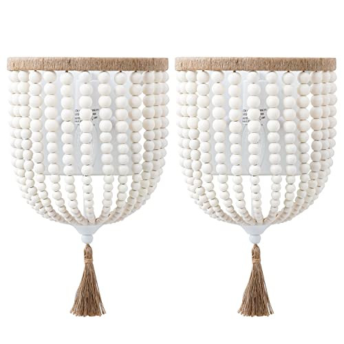 VILUXY Bohemia Wood Beaded Wall Sconces Bedside Antique Rustic Wall Sconce Lighting Fixture White... | Amazon (CA)