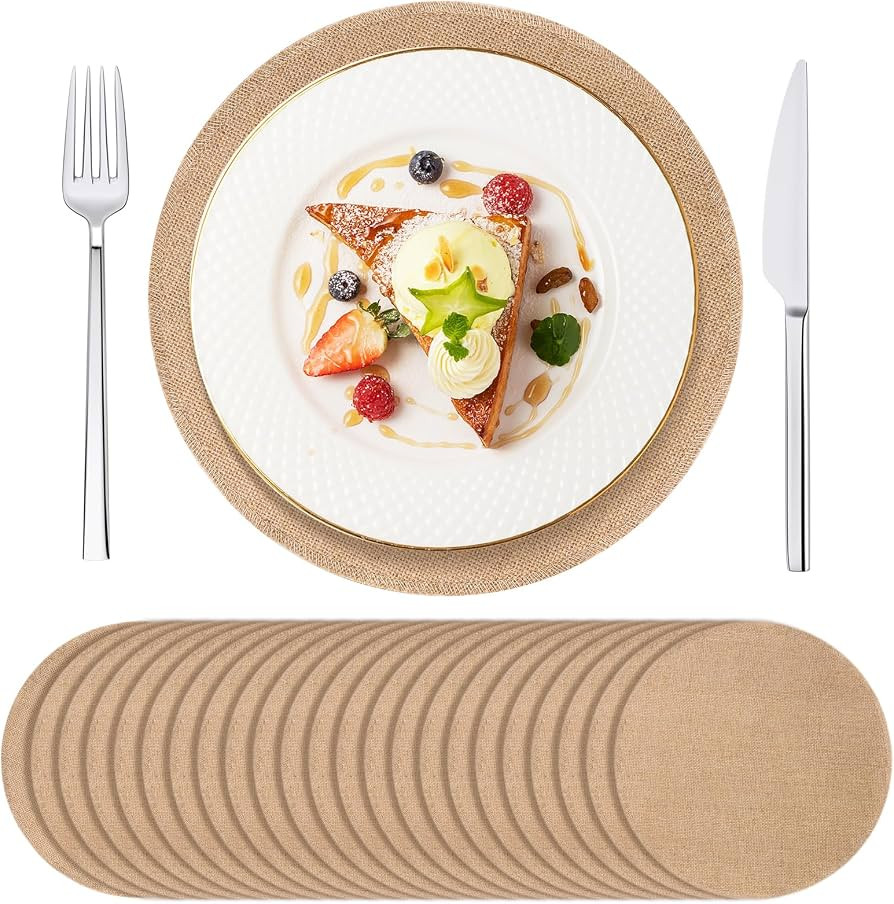24 Pack Round Burlap Placemats, 11.8″ Jute Rustic Table Placemats Bulk for Charger Plates, Burl... | Amazon (US)
