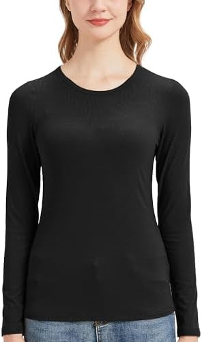 netdraw Women's Buttery Soft Ribbed Bamboo Viscose Long Sleeve T-Shirt Crew Neck Casual Tops Fitt... | Amazon (US)