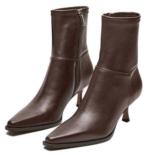 SOVANYOU Short Brown Boots for Women Pointy Toe Booties Comfy Low Heel Ankle Boots Dress Kitten Heel Booties | Amazon (US)