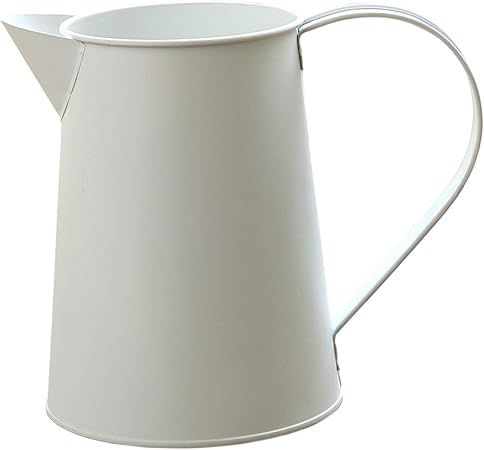WHHOME 6.5" High Elegant White Metal Decorative Vase Rustic Pitcher Flower Holder, Home Office De... | Amazon (US)