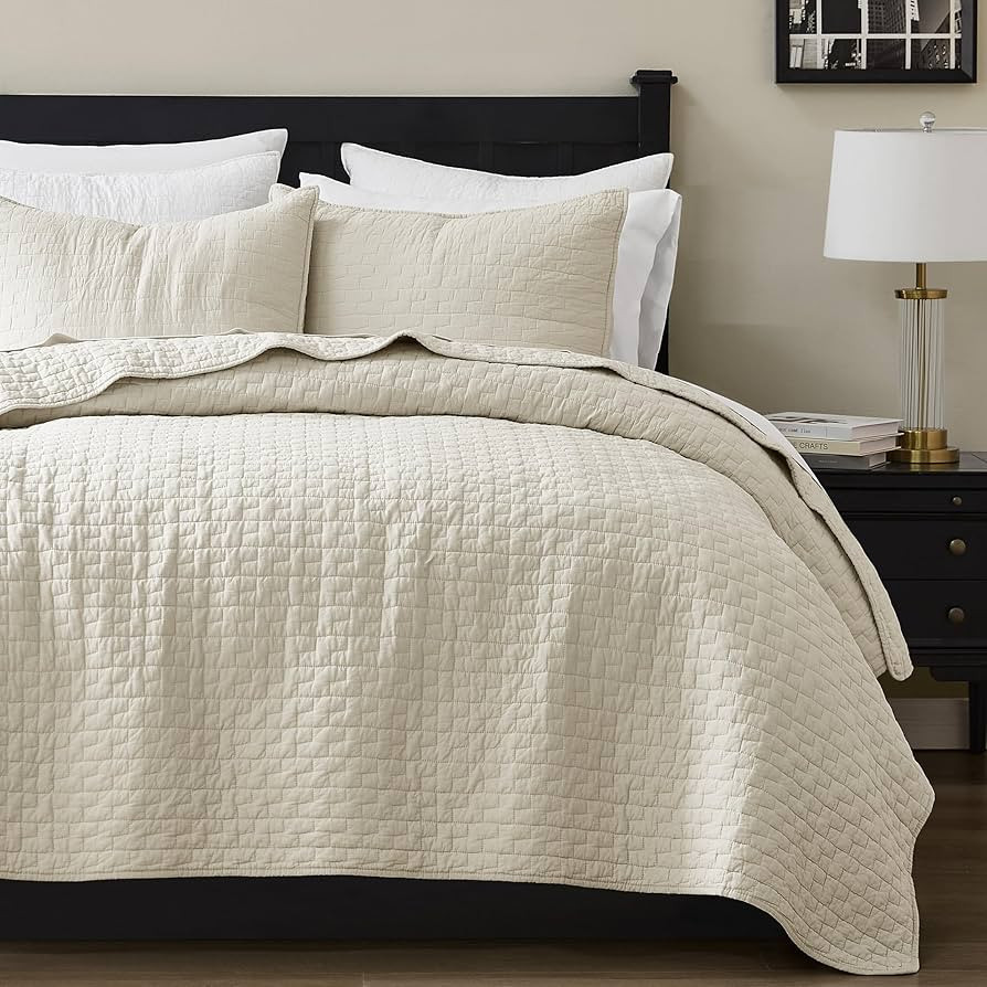 palassio Beige 100% Cotton Quilt California Cal King Size Bedding Sets with 2 Pillow Shams, Textu... | Amazon (US)