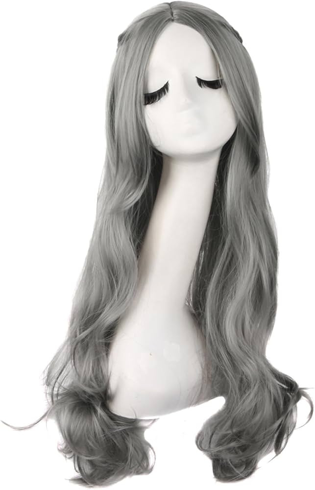 MapofBeauty 70 cm/28 Inch Carve Bangs Beautiful Long Curly Wavy Hair Cosplay Wig (Granny Gray) | Amazon (US)