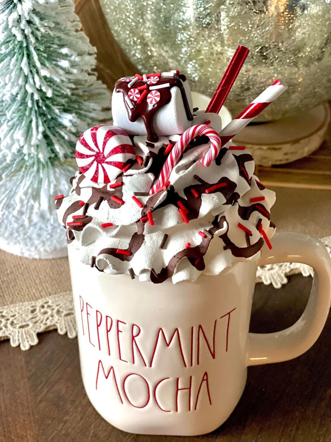 Peppermint Swirl Bliss Faux Whipped Mug Topper | Etsy (US)