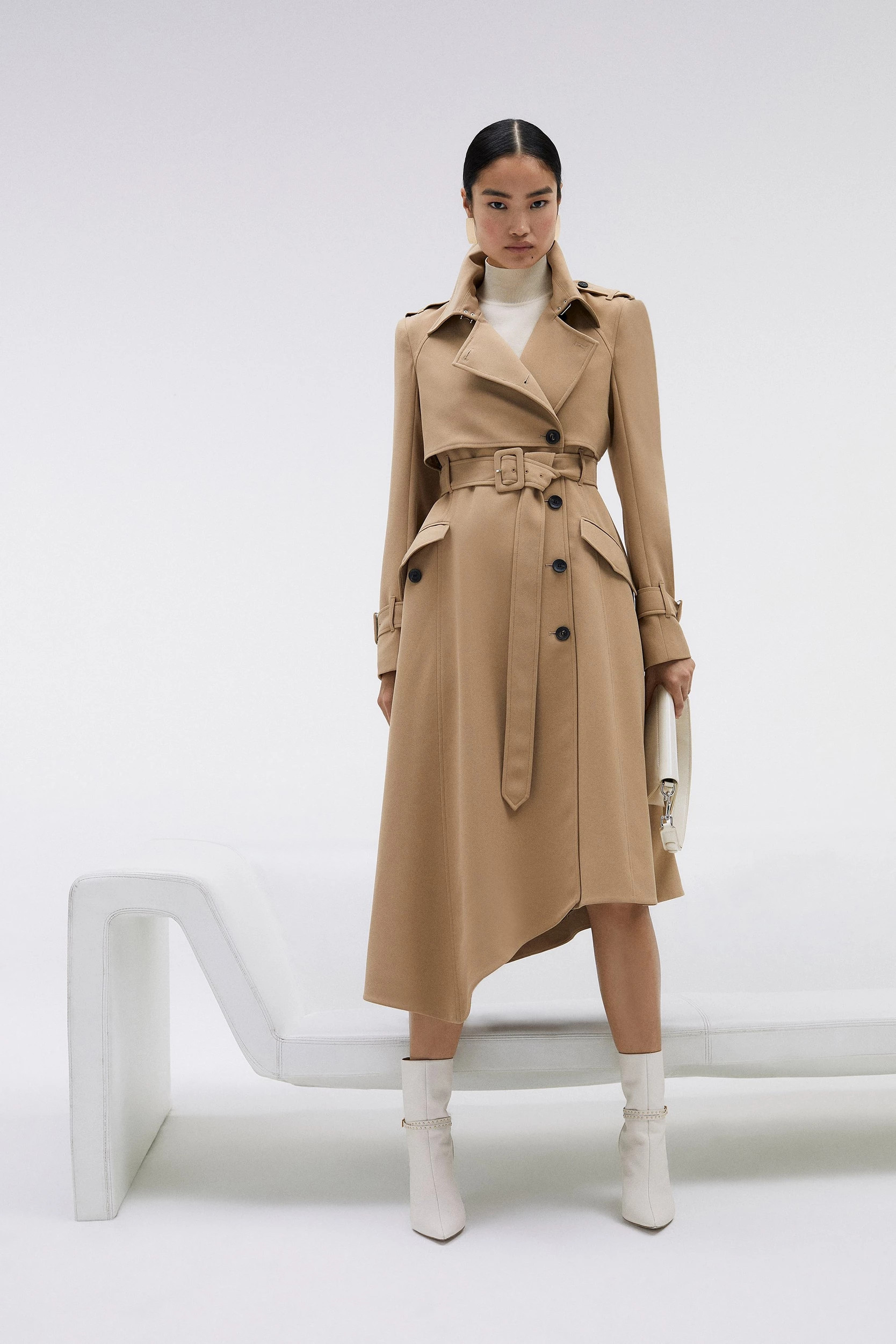Tailored Asymetric Hem Trench Coat | Karen Millen US