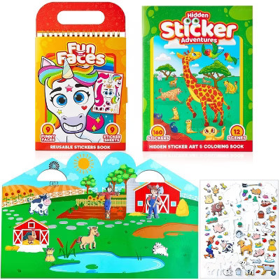 Joyfy 3 Pack Activity Books for KidsReusable Sticker Book-Make a Face Sticker Book, Farm Sticker Board. Hidden Pictures, Travel Toys for Boys & Girls | Target
