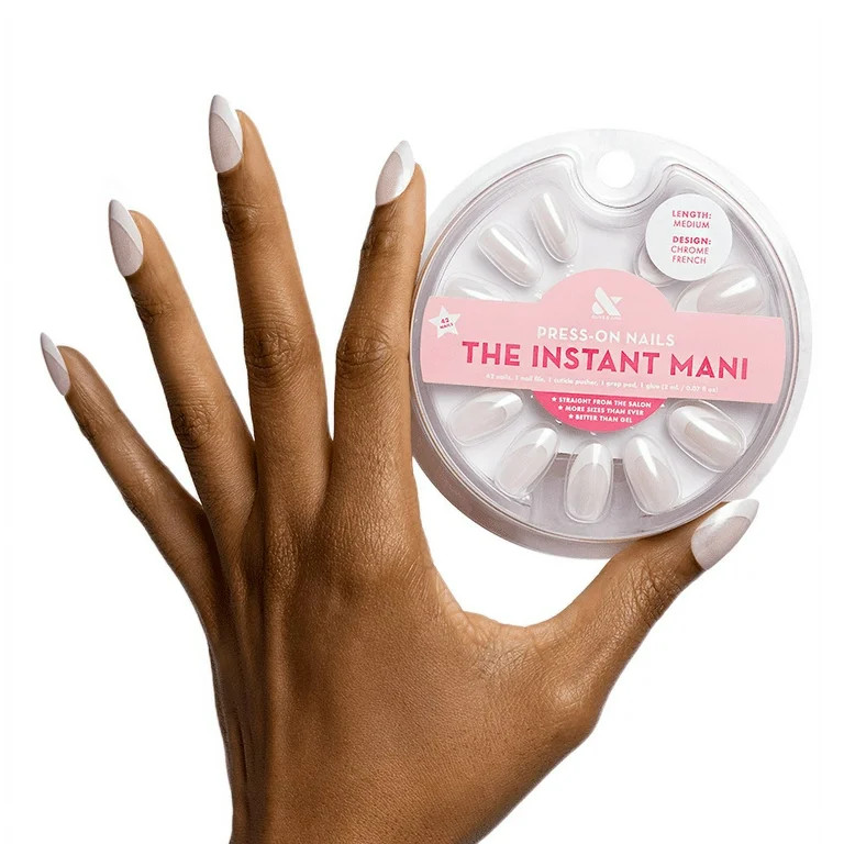 Olive & June Instant Mani Medium Oval Press-On Nails, Chrome French, 42 Pieces | Walmart (US)
