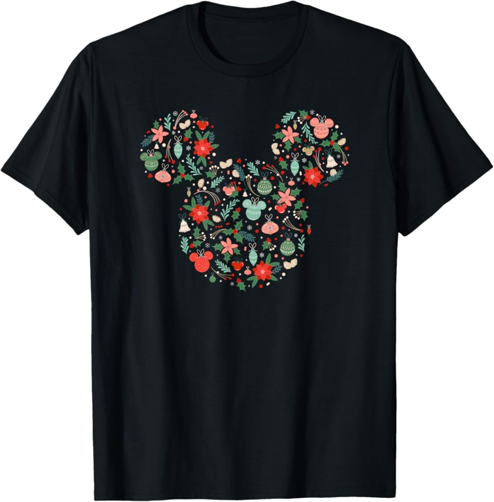 Disney Mickey Mouse Head Icon Christmas Ornaments & Holly T-Shirt | Amazon (US)