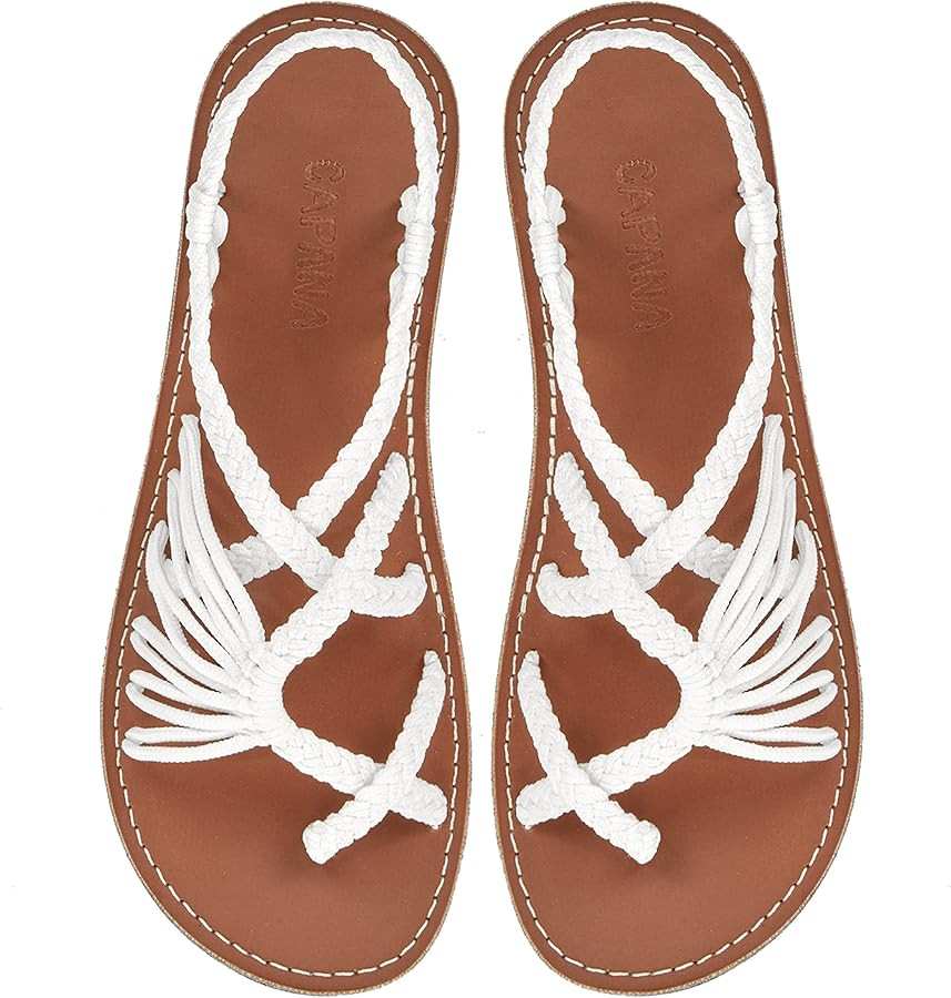 Capana Woven Women's Flat Sandals - Strappy Braided Sandals, Beach Sandals for Women Dressy Summe... | Amazon (US)