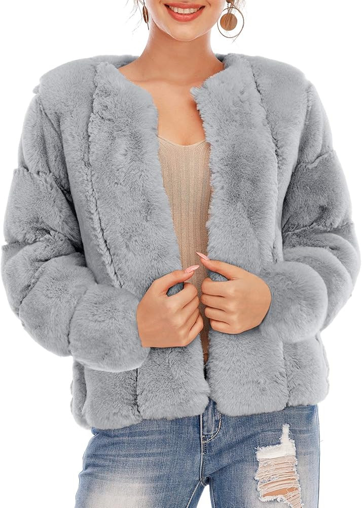 BerryGo Women's Long Sleeve Open Front Fuzzy Faux Fur Coat | Amazon (US)