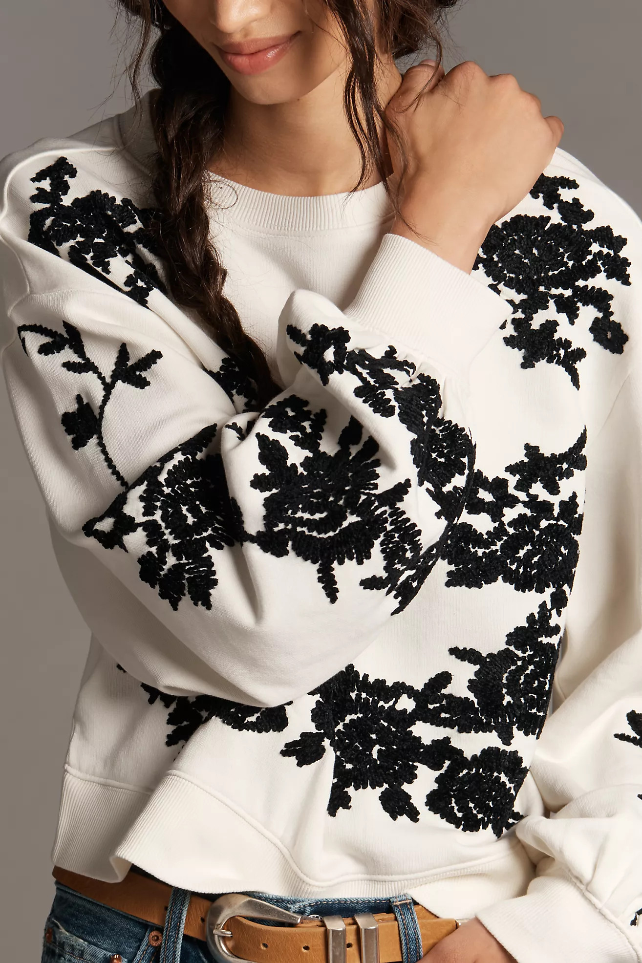 By Anthropologie Embroidered Chenille Sweatshirt | Anthropologie (US)