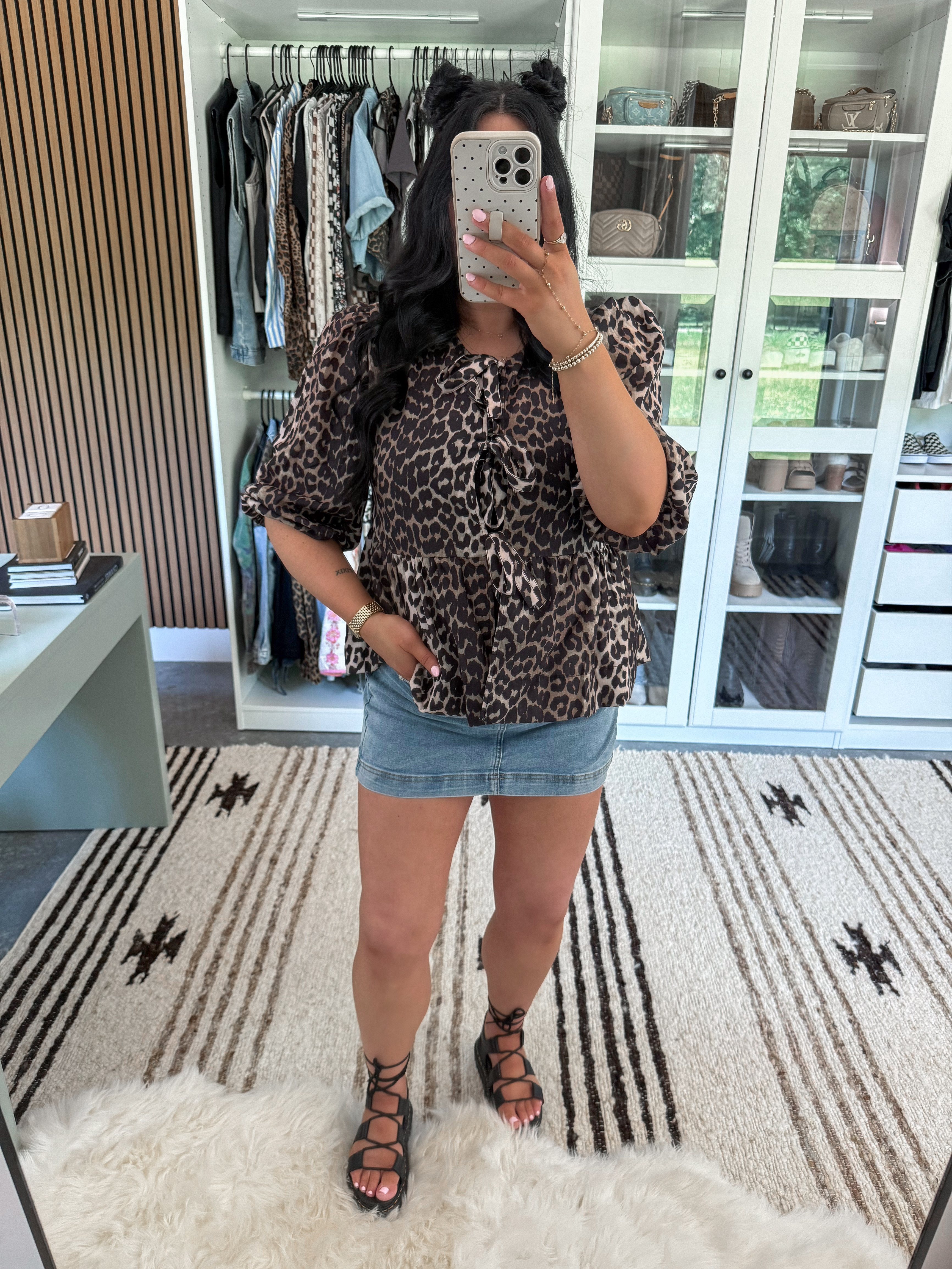 Leopard Top - medium (sized up one for some more length & extra room for the bump!)
Denim Skort - small (I had this pre-pregnancy and have been using the hair tie method to still wear it!)
Tube Top - small

Love this simple yet cute leopard print outfit that is perfect for spring & summer! This bow tie top works perfectly with my 37+ week bump, and could easily be dressed up for date night or down with some denim shorts and sneakers! Finished the look with this denim skort (has so much stretch! I can no longer button it of course, but have been using the hair tie method & it works like a charm!) & my platform strappy doc martens sandals. 🖤

#LTKootd #LTKBump