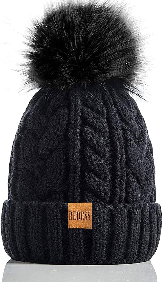 REDESS Women Winter Pompom Beanie Hat with Warm Fleece Lined, Thick Slouchy Snow Knit Skull Ski C... | Amazon (US)