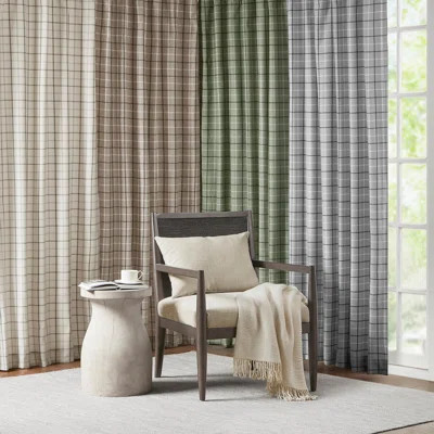 Plaid Curtain Window, Thermal Insulated Fleece Lining, Living Room Decor Light Blocking Drape, 1-Single Panel Pack, 50" X 84" Faux Leather Tab, Green | Wayfair North America