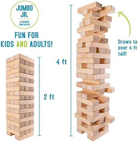 Giant Tumbling Timber Toy - Jumbo JR. Wooden Blocks Floor Game for Kids and Adults, 56 Pieces, Pr... | Amazon (US)