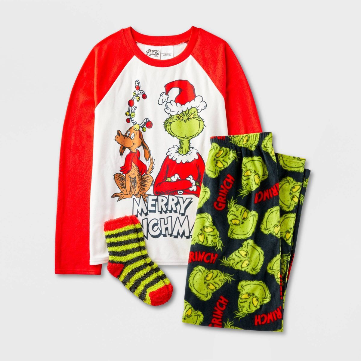 Boys' The Grinch 'Merry Grinchmas' 2pc Pajama Set with Socks - Black | Target