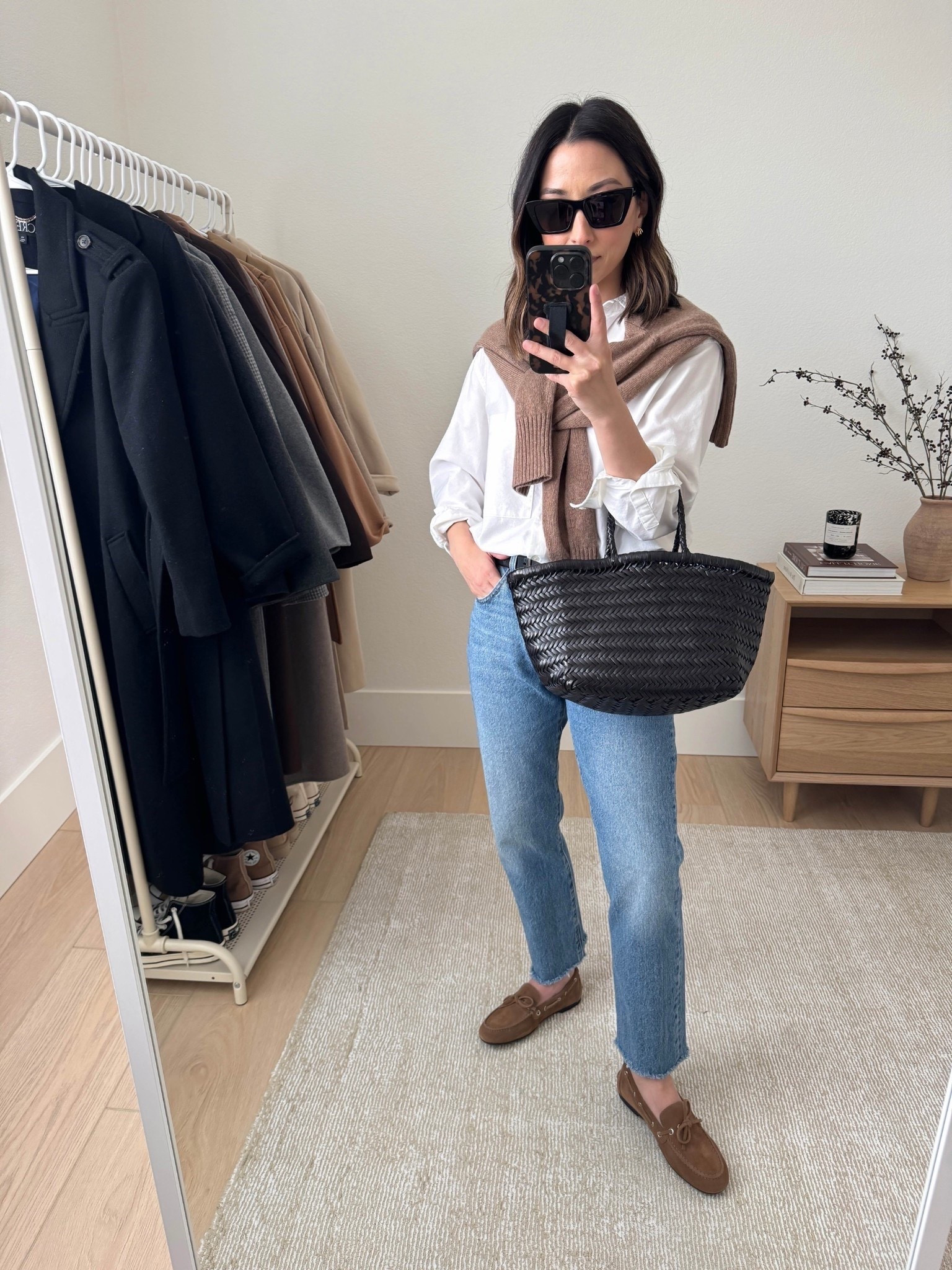 Levis 501 crop jeans. Great petite option. I cut them to be cropped but they hit right at the ankle  

AYR shirt xs
Everlane sweater xs (old)
Levi’s 501 crops 25
Everlane loafers 5.5
Dragon Diffusion triple jump small
YSL sunglasses 

Jeans, petite style, fall style, fall outfits 

#LTKPetite #LTKStyleTip #LTKItBag