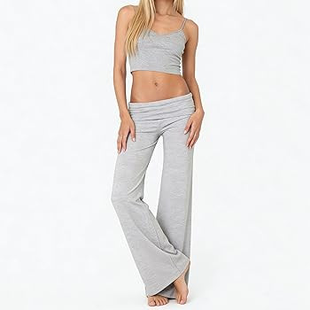 FOMOYUU Lounge Yoga Pants for Women Fold Over Low Waist Wide Leg Sweatpants Flare Leggings Bell B... | Amazon (US)