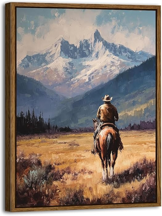 Cowboy Wall Art Vintage Western Wall Art Decor Rustic Cowboy on Horse Canvas Prints Mountains Wes... | Amazon (US)