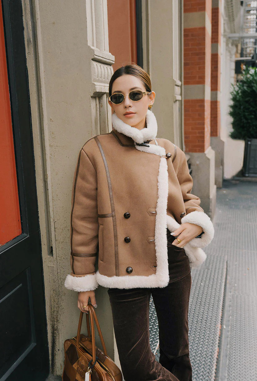Callen Suede and Fur Faux Shearling Coat - Tawny | Petite Studio NYC