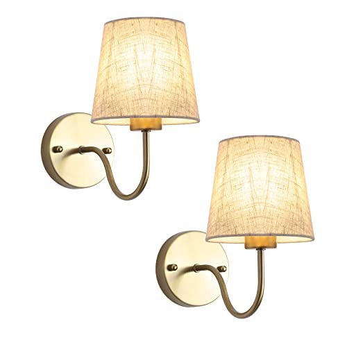 LASENCHOO Gold Wall Sconces Set of Two, Modern Sconces Wall Lighting Vintage Wall Light Fixtures with Fabric Lampshade, Bedside Wall Lamps for Bedroom Living Room Hallway Entryway | Amazon (CA)